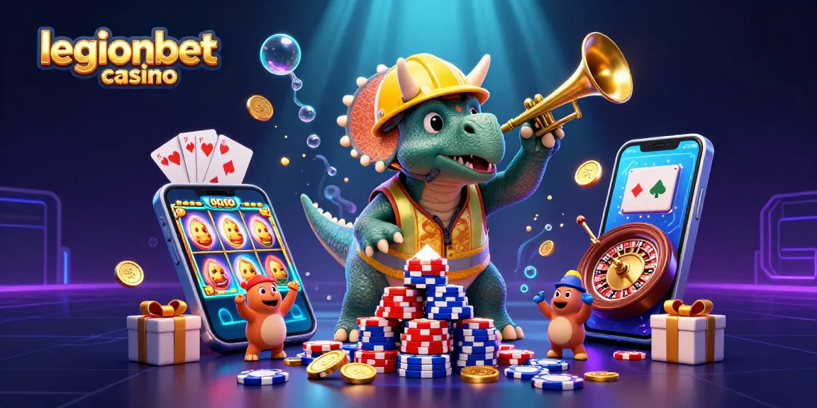 Experience the excitement of legionbet casino with a vibrant scene of gaming excitement and joyful characters.