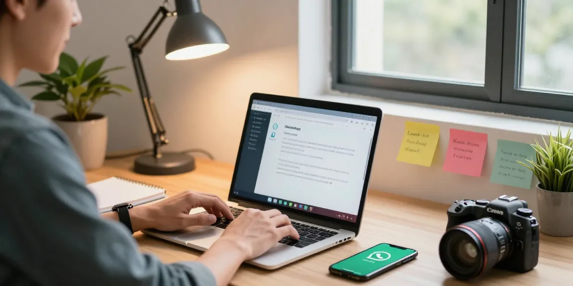 Engaging home office scene showcasing WhatsApp下載 on a laptop with notifications, emphasizing productivity and tech-savvy.