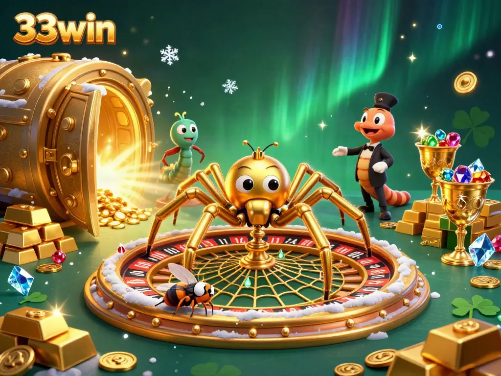 Engage in thrilling gameplay at 33win, featuring a captivating golden roulette web scene.