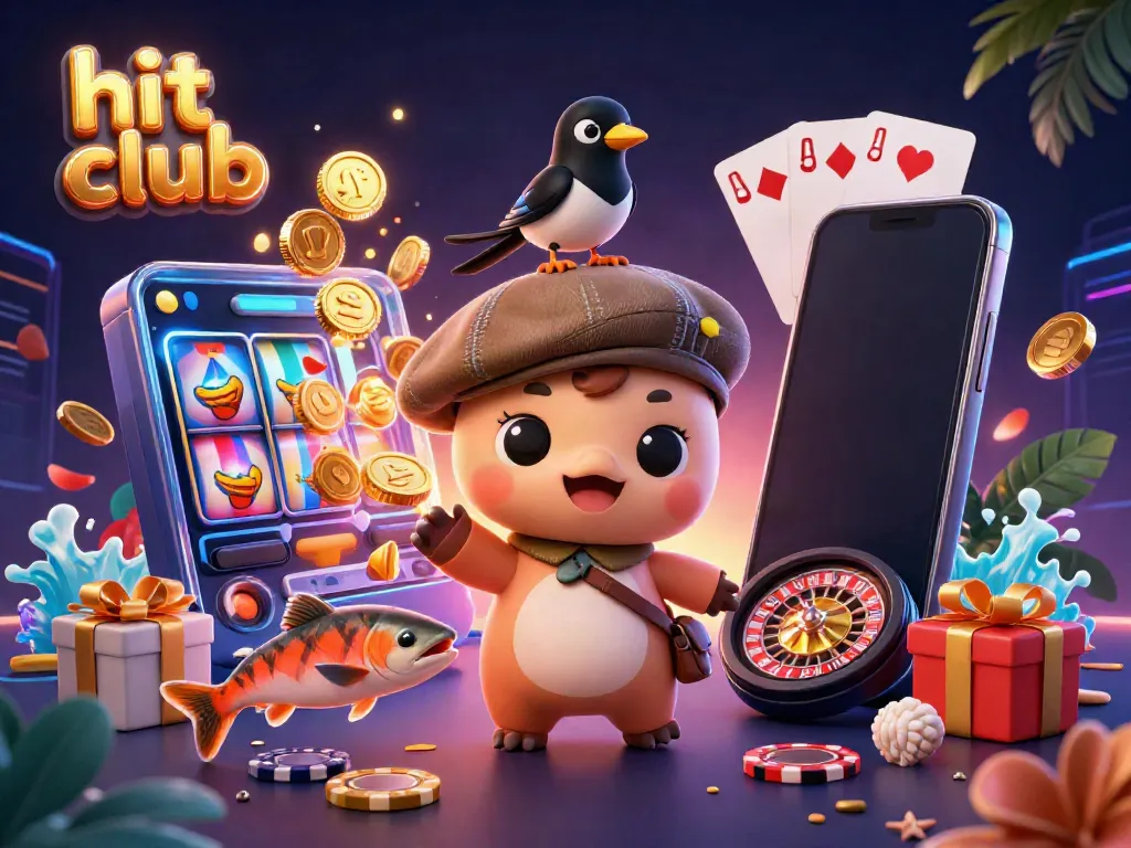 Engage with hit club's vibrant gaming scene featuring 3D characters, slot games, and thrilling casino elements.