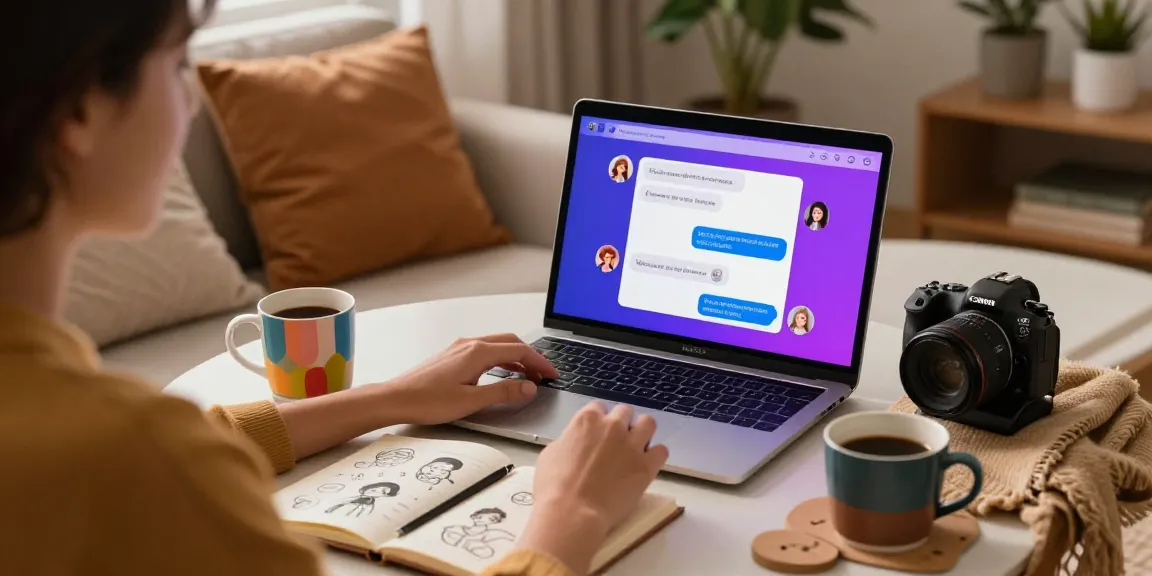 Engaging in an AI chat NSFW session in a cozy home office with personalized character interactions and a warm atmosphere.