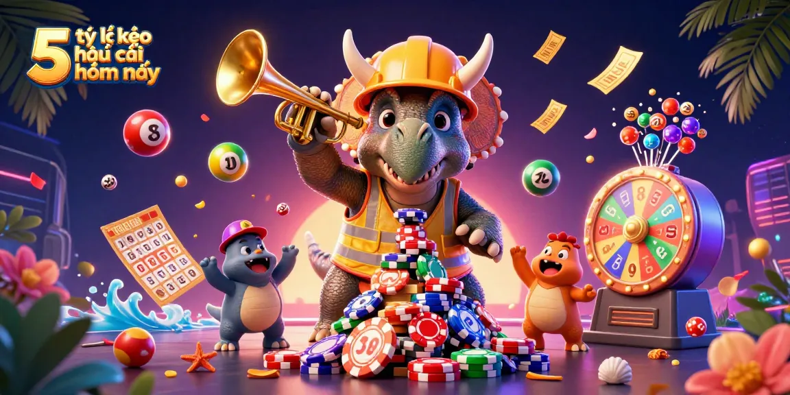 Engage with tỷ lệ kèo nhà cái 5 hôm nay through vibrant gambling-themed illustration showcasing a lively casino scene.