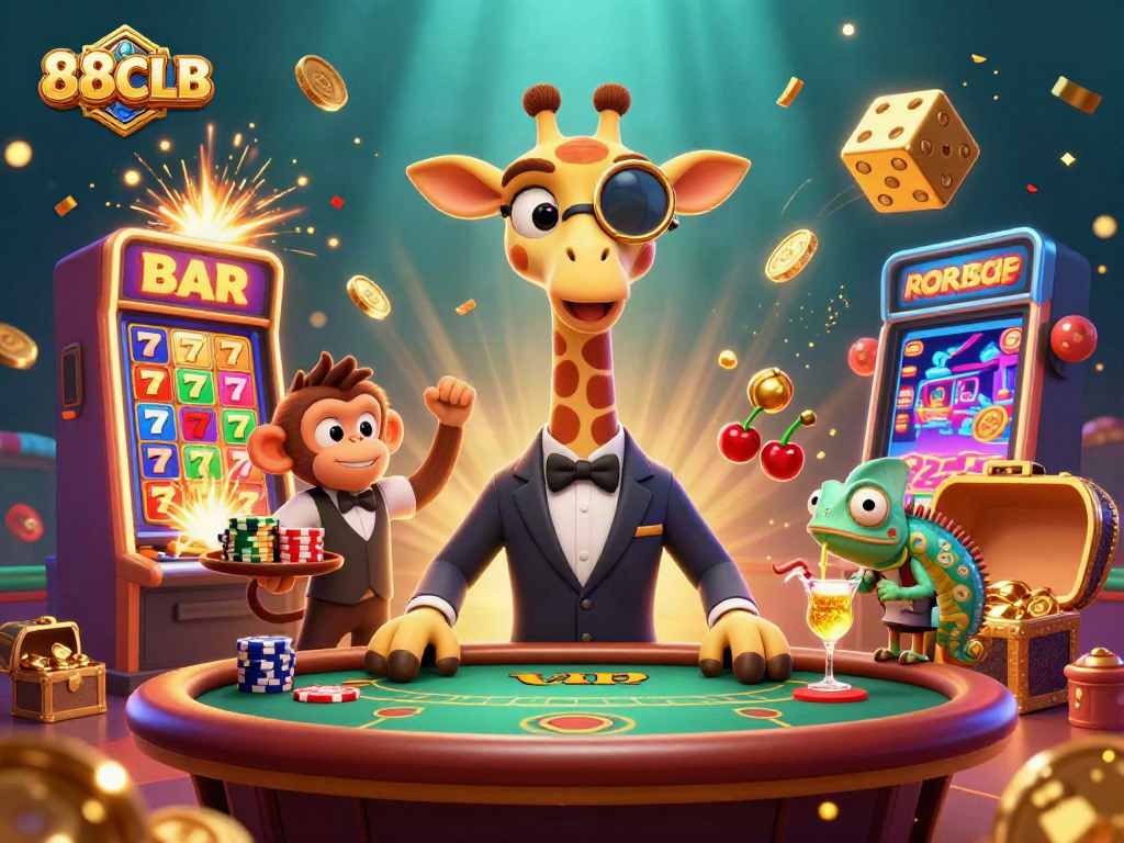 Experience the vibrant excitement of 88CLB casino as characters celebrate a jackpot win!