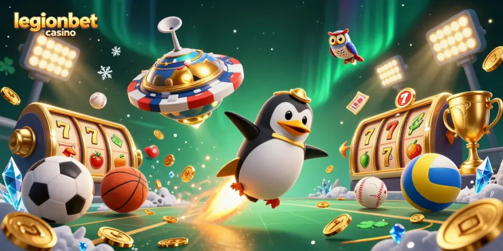 Experience thrilling wins at legionbet casino with dynamic characters and vibrant gaming elements in a 3D scene.