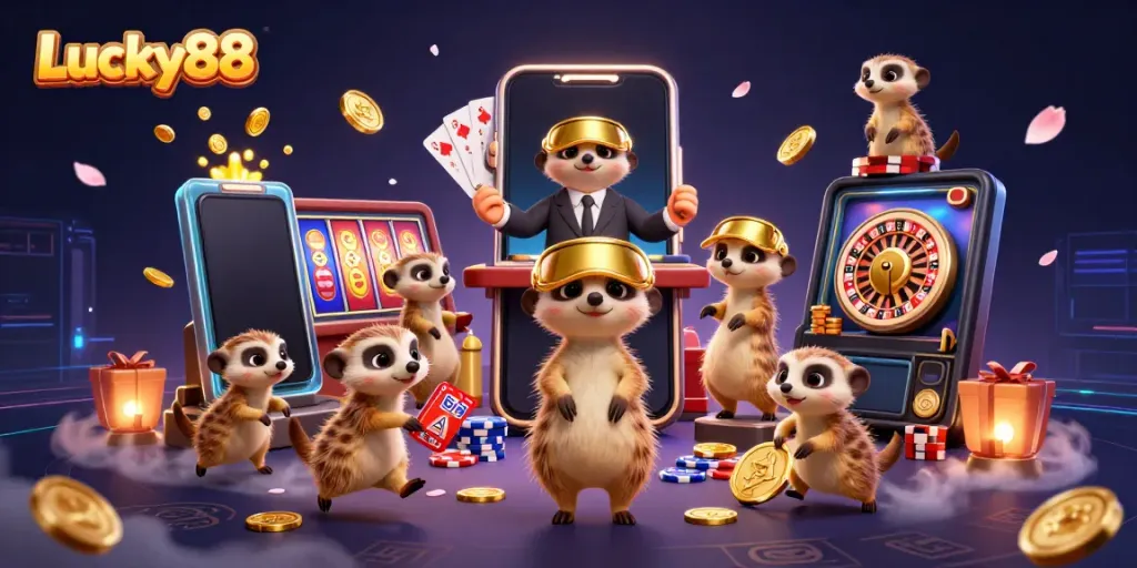 Engage in gaming excitement with Lucky88’s vibrant casino scene filled with dynamic meerkats.