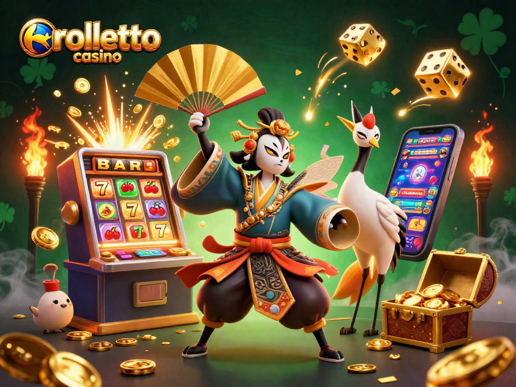 Experience thrilling gameplay and bonuses at rolletto casino with 3D characters and vibrant casino elements.