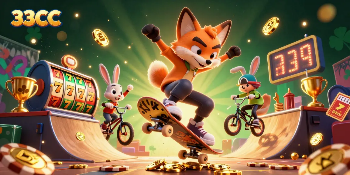 Join the excitement at 33CC with dynamic gaming, golden trophies, and vibrant slots.