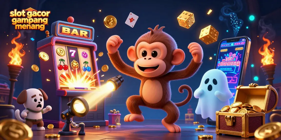 Experience exciting slot gacor gampang menang action in a haunted casino atmosphere, featuring playful characters.