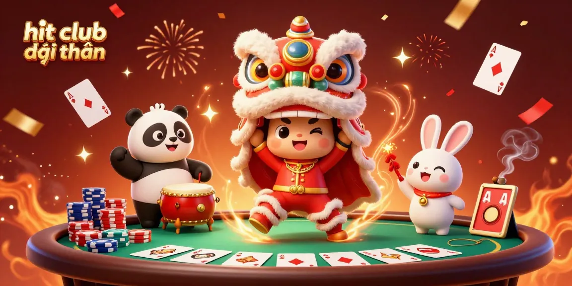 Experience the excitement at hit club đổi thưởng with vibrant 3D casino elements and festive characters.