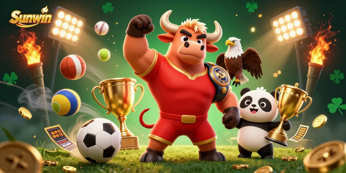Sunwin celebrates victory with dynamic casino-themed 3D characters, enhancing your winning gaming experience.