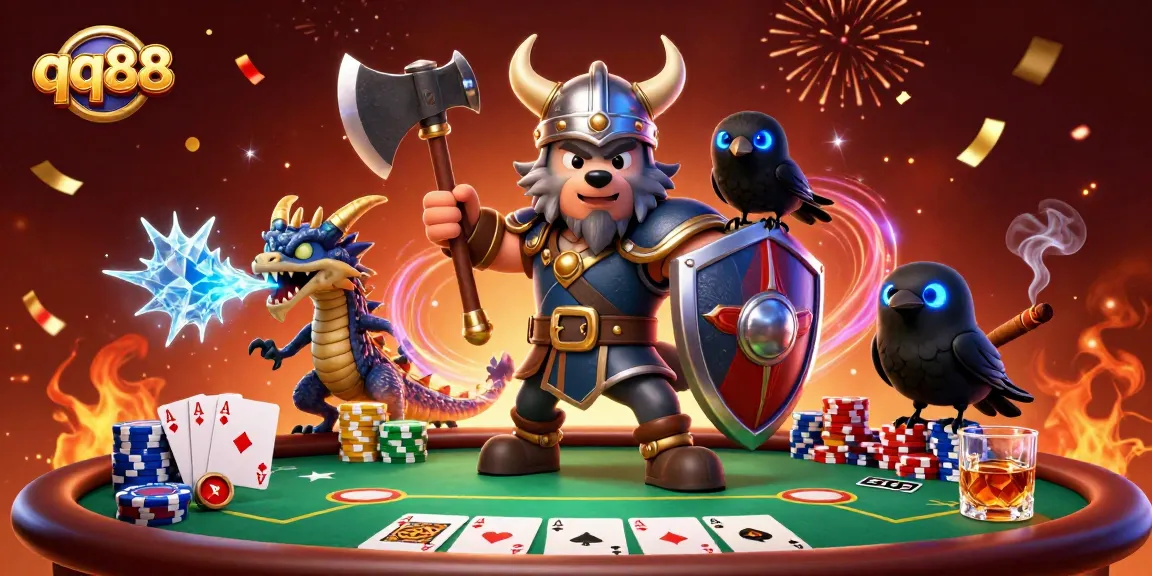 Experience thrilling poker action with qq88 as Viking warriors and dragons bring excitement to the game.