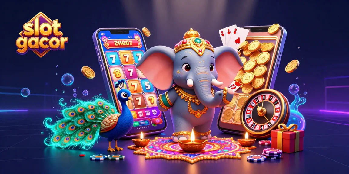 Engage with slot gacor promotions through dynamic 3D casino illustration showcasing vivid characters and game elements.