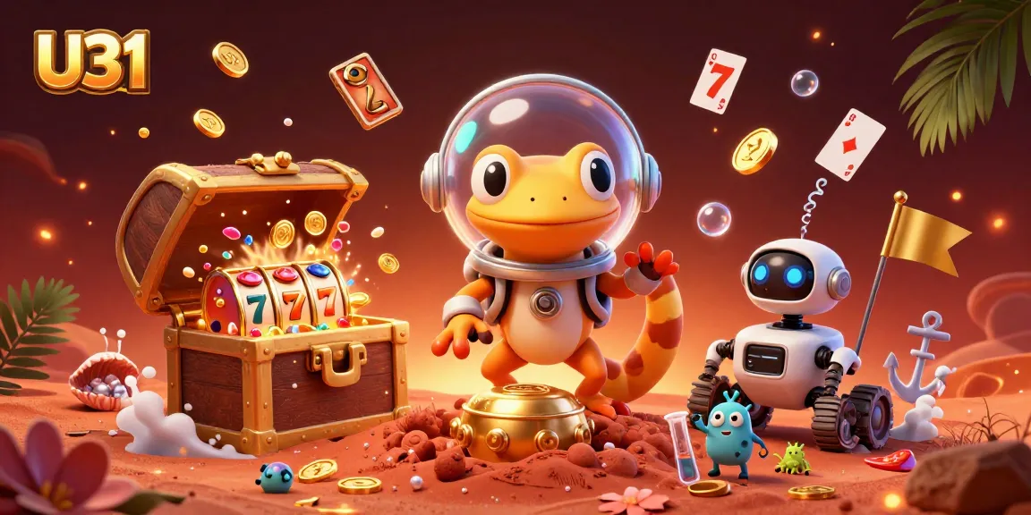 Engage with U31's thrilling gaming experience featuring a Martian gecko discovering a casino.