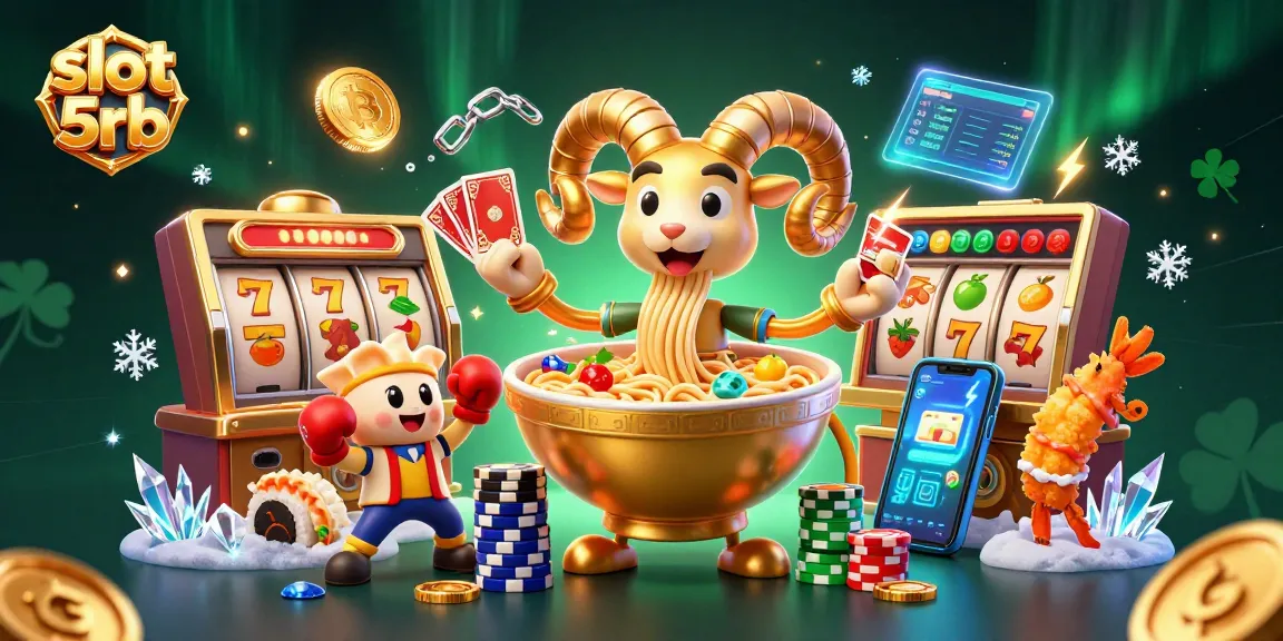 Spin to win with slot 5rb in this vibrant 3D casino illustration featuring unique characters.