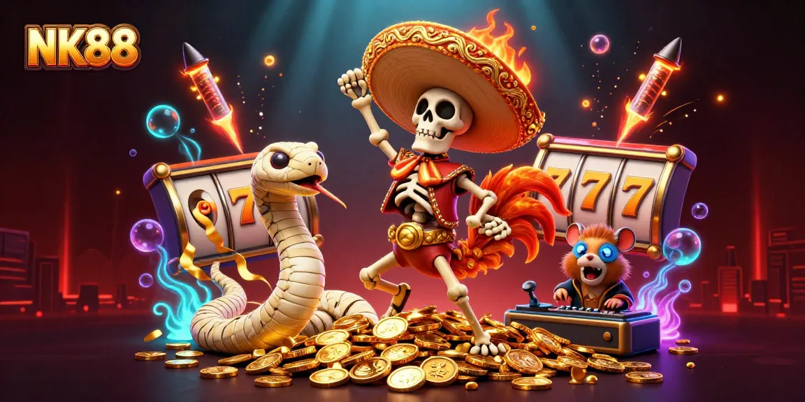 Experience the excitement of NK88 with an ultra-detailed casino scene featuring a mariachi rooster and more.
